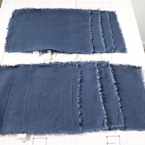Williams Sonoma Woven Linen Navy Blue Placemats with Fringed Edge Set of 8